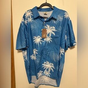 Tropical Blue Palm Print Men's Casual Shirt